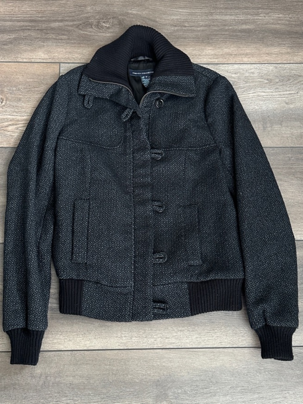 French Connection Women's Black Textured Bomber Jacket